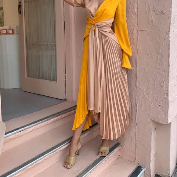 Acler empire dress size mustard orange and nude two tone assymetrical pleated 6 - Picture 9 of 12